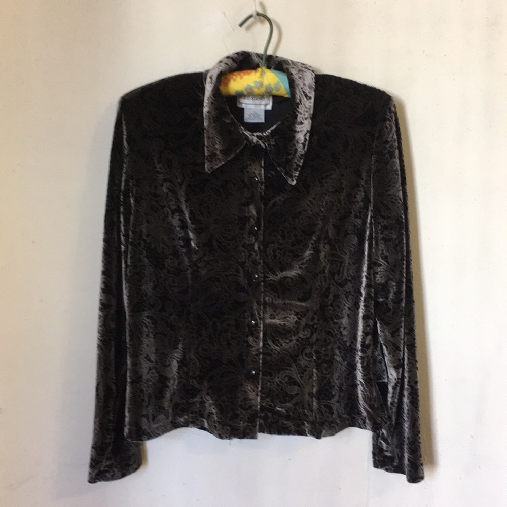 Vintage Velvet Velour Open-Back Tuxedo Blouse